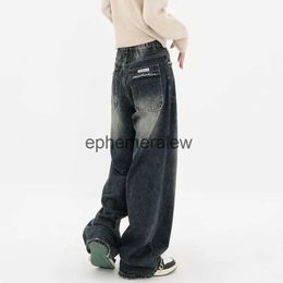 Женские джинсы в стиле ретро, прямые свободные джинсы с высокой талией, женские весенне-осенние брюки, новые широкие брюки с необработанными краями, уличная одежда Thousersephemeralew