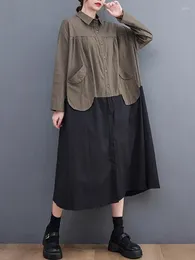 Casual Dresses Bonboho Loose Shirt Dress For Women Spring And Summer Fashion Contrast Colour Lapel Collar Long Sleeves Buttoned Midi