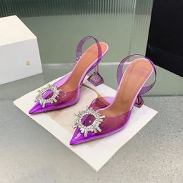 2024 Amina muaddi Begum Crystal-Embellished buckle PVC Pumps sandals women's Luxury Designers Dress shoe genuine cowhide sole9.5cm women s Party shoes