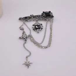 Brooches Ins Gothic Dark Black Cool Shiny Rhinestone Pentagram Tassel Exquisite Brooch For Women Men Vintage Aesthetic Female Accessories