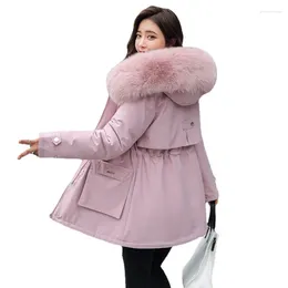 Women's Trench Coats 2024 Winter Jacket Warm Fur Collar Thick Overcoat Fashion Long Hooded Parkas Clothing Female Snow Wear Coat