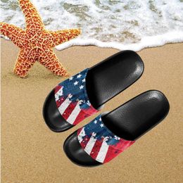 Slippers American Flag 3D Design Sandals Female Summer Breathable Flat Walking Shoes Comfortable Slip On Light 2024 Zapatos