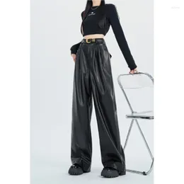 Women's Pants Vintage Versatile Casual PU Leather Women 2024 High Waist Loose Thin Solid Straight Wide Leg Female