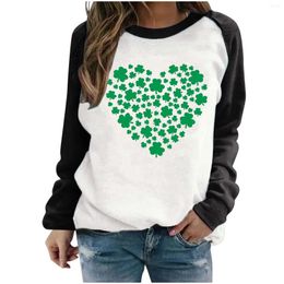 Women's Hoodies 3 Leaf Clover Print Pullover Streetwear Women Winter Warm Fleece Hoodie Fashion Casual Loose O Neck Long Sleeve Top