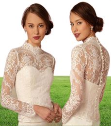 BHLDN 2019 Wedding Bridal Wraps Long Sleeve High Neck Wedding Lace Jackets Bolero Wraps New Button Back Custom Made Bridal Jacket1530920