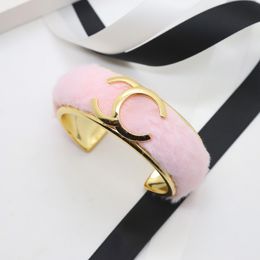 24C New Small Sweet Double Letter Pink Plush Open Bracelet Female Sweet Temperament Light Luxury Ladies Match