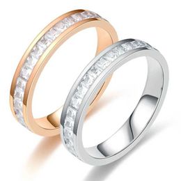 Band Rings Rose Gold Colour Luxury Full Zirconia Crystal Rings for Woman Man Wedd316 L Stainless Steel Jewellery Prevent Allergy J240118