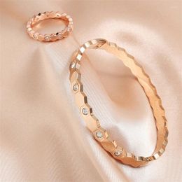 Necklace Earrings Set UILZ Light Luxury Geometric Rhombus Bangle Ring For Women Simple Fashion Inlaid Zircon Titanium Steel Couple Hand