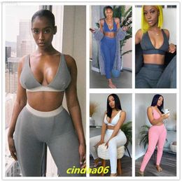 Womens Tracksuits Women Sports Yoga Pants Two Piece Set Sexy V-neck Slim 2023 Summer New Fashion Ladies 2 Pcs Outfits