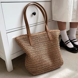 IKE MARTI Summer Women Straw Handbag Zipper Beach Tote Bag Travel Shopper Weaving Shopping Bags Purses Shoulder 240117