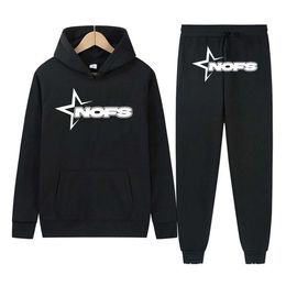 Y2K New NOES Hoodie Set Sweater Two Piece Gothic Punk Rock Men's and Women's Hip Hop Apparel