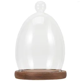 Storage Bottles Multipurpose Valentine's Day Decorative Preserved Flower Glass Cover Dome With Wood Base Landscape