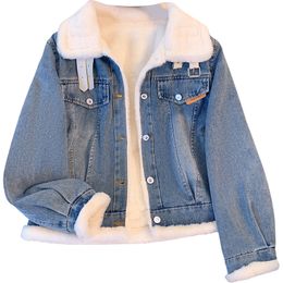 OC243M17 Cappotto invernale da donna Giacca in peluche di denim Pile di agnello Corto Moda Stonewashed Personalizzazione retrò