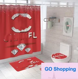 Top Luxurious Print Trend Shower Curtains Sets Hipster High-grade Four-piece Suit Bathroom Anti-peeping Non-slip Deodorant Bath toilet Mats