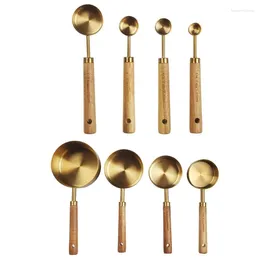 Measuring Tools Wooden Handle Gold Cups Cake Sugar Spoon Set Durable Use