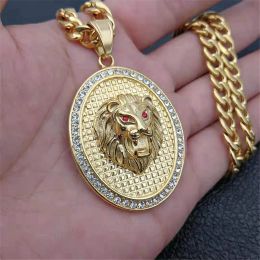 2024 Hip Hop Iced Out Bling Lion Head Pendant Necklace For Men 14k Yellow Gold Animal Necklace Male Jewellery