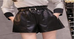 Elegant Leather Shorts Fashion High Waist Shorts Girls Aline Bottoms Widelegged Shorts Autumn Winter Women 2021 new6859096