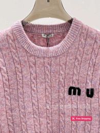 Designer Women's Sweaters Miu Home High Edition Round Neck Letter Embroidery Fried Dough Twists Long Sleeve Cashmere Sweater Knitwear Spring 2024 New IHMB