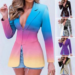 Women Blazer Lapel V-neck Long Sleeve Corset Zipper Closure Suit Jacket Gradient Colour Office Suit Coat Outerwear 240117