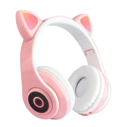 Headphone/Headset Cat Ear Glowing Headphone Over Ear Music Headset Foldable Wireless BT5.0 Earphone with Mic for PC Laptop Computer Mobile Phone