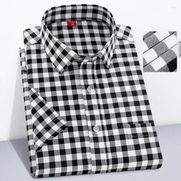 Men's Casual Shirts 2024 Spring And Summer Plaid Short-sleeved Shirt Oxford Textile Fashion Business Iron-free Half Sleeve