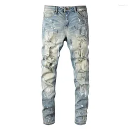 Men's Jeans Streetwear Fashion Slim Patches Distressed Skinny Pants Stretch High Street Damaged Holes Patch Ripped