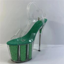 LAIJIANJINXIA Fashion Sexy Pole Dancing Shoes Summer 20 Cm PVC Women Sandals Thin High Heels Buckle Strap Size 34 240117