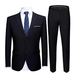 Men's Suits 1 Set Men Blazer Pants Groom Suit Solid Color Temperament Slim Fit Two Buttons Formal Wedding Banquet Prom