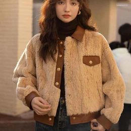 Women's Jackets Winter Warm Lamb Wool Coat Korean Elegant Splicing Single Breasted Loose Fur Outerwear Harajuku Leather Lapel Office Lady