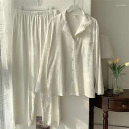 Women's Sleepwear High Quality Korean White Pajamas For Women Sweet Lace Cotton Set Long Sleeve Autumn Winter Home Wear Pijamas Suit