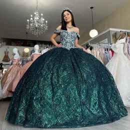 Blackish Green Sweetheart Ball Gown Beaded Quinceanera Dress Princess Corset Dresses Appliques Lace Beads Vestidos De 15 Anos