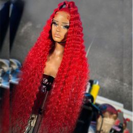 Brazilian Red Color 13X4 Deep Wave Lace Frontal Wig Glueless 13X4 Curly Lace Front Human Hair Wigs Pre Plucked Synthetic Closure Wigs For Women