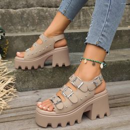 Sandals Women With Heels Summer Punk Height Increasing Sandal Motorcycle Gothic Woman Shoes Leather Black Platform