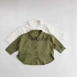 Kids Shirts 2023 Autumn New ldren Lapel Baby Casual Cardigan Solid Boys Girls Long Sleeve Single Breasted Clothes H240508