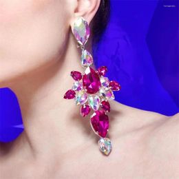 Dangle Earrings Fashion Shiny Rose Red AB Crystal Pendant Bohemian Bridal Wedding Super Gem Jewelry Gift Wholesale