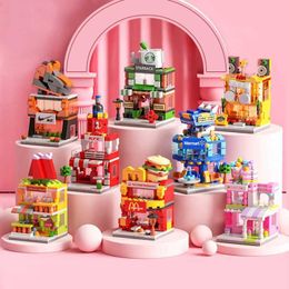 Sorting Nesting Stacking toys DIY Architecture Store Street View Food House Building Blocks Kit Bricks Classic Movie Model Kids Toys For Children 240118