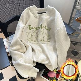 European street trend rabbit print sweater for men in autumn and winter loose fitting men and women in casual long sleeves y2k 240117