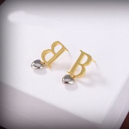 Luxury Designer Stud High-end Letter B Heart Earrings 18k gold diamond earring women boutique jewelry valentine Wedding Gifts