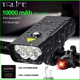 Lights 10000mah Bike Light Usb Rechargeable 5000 Lumens Bike Headlight 6t6 Led Super Bright Flashlight Front Lights and Back Rear Light