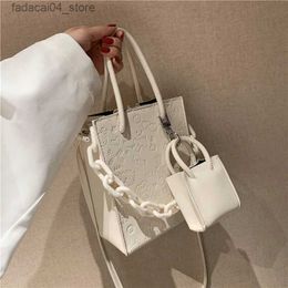 Shopping Bags 2 pc Retro Casual Flap Square bag 2022 New Quality PU Leather Women's Designer Handbag Acrylic shoulder strap Shoulder Messenger Q240118