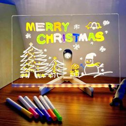 Glowing Acrylic Marker Board LED Luminous Erasable Children's Drawing Toys Letter Message Christmas Gift 240117