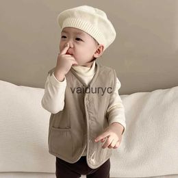 Waistcoat 2023 Winter New Baby Sleeveless Windbreak Vest Solid Infant Boy Warm Jacket Kids Cotton Cardigan Thick Clothes H240508