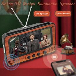 Speakers Retro Bluetooth Speaker Hifi Stereo Sound Box Vintage TV Design Wireless Handsfree Music Player Portable Phone Holder Home Decor