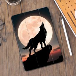 Tablet PC Cases Bags Wolf And Moon Pattern Case for Air 4 10.2 iPad 8th Generation Pro 11 2021 7th Silicone Funda Mini 4 5 Air 2 6th 5th Tablet Stand YQ240118