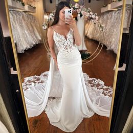 Country Chiffon Mermaid Wedding Dress for Bride with Wrap Illusion Off Shoulder V Neck Spaghetti Straps Bridal Gowns for Marriage Dresses Designers Gown NW065