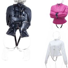 Leather SM Lingerie Straitjacket with Crotch StrapGames Bondage HarnessSlave Role Gimp Costumes BDSM Sextoys 240118