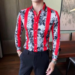 Men's Casual Shirts 2024 Flower Shirt Long Sleeve Slim Fit Business Formal Dress Streetwear Social Party Tuxedo Men Clothing