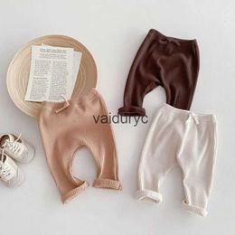 Trousers 2024 Spring New Baby Solid Ribbed Leggings Cotton Infant Pp Pants Boys Girls Casual Toddler Harem ldren Trousers H240508