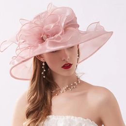 Berets Women Cap Wide Brim Fedoras Cloth Flower Temperament Foldable Rhinestones Buckle Hat For Wedding