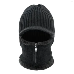 Berets 2 In 1 Elastic Outdoor Sports Visor Beanie Black Balaclava Hat Knit Cap Neck Warmer Zipper Fleece Lined Lightweight For Men